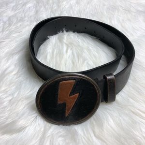 Fossil Pin Buckle Leather Black Belt Oval Buckle